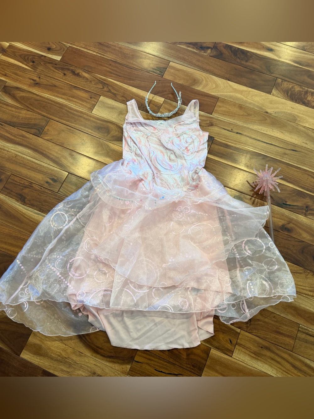 Wicked Glinda pink sparkly dress + tiara + wand Spirit Halloween XL